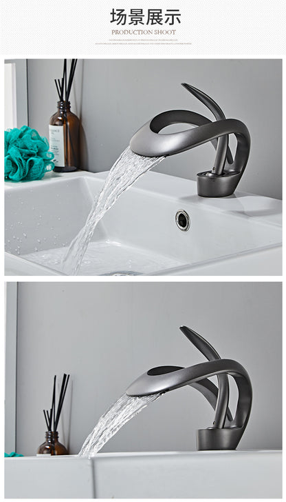 All copper cross-border creative bathroom toilet basin waterfall faucet basin faucet hot and cold above counter basin faucet