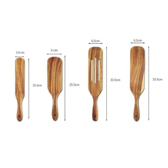 @小木仙Acacia wood long-handled spatula mixing cooking spatula cross-border teak kitchenware set 5-piece wooden spatula