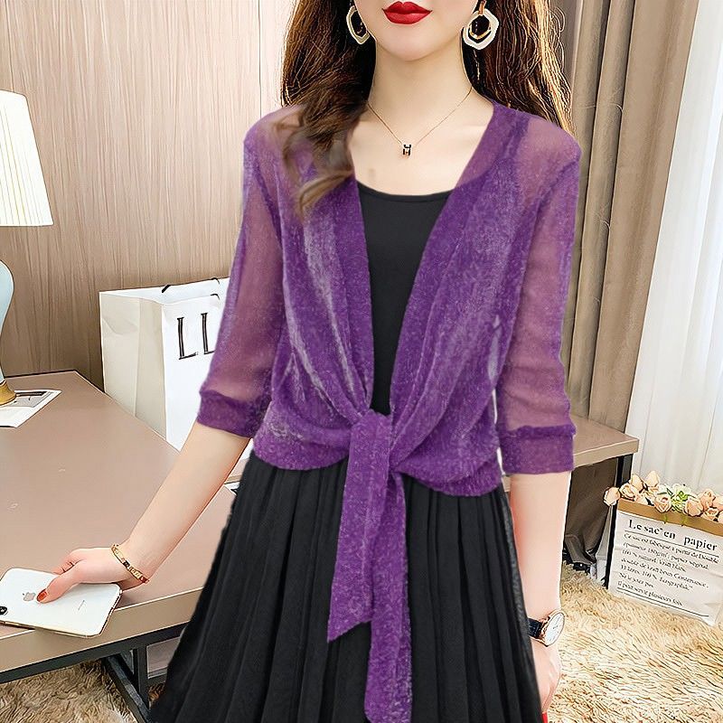 2024 Summer Small Shawl Coat Women's Cardigan Mesh Short Outerwear Large Size Lace Waistcoat Shawl Outerwear