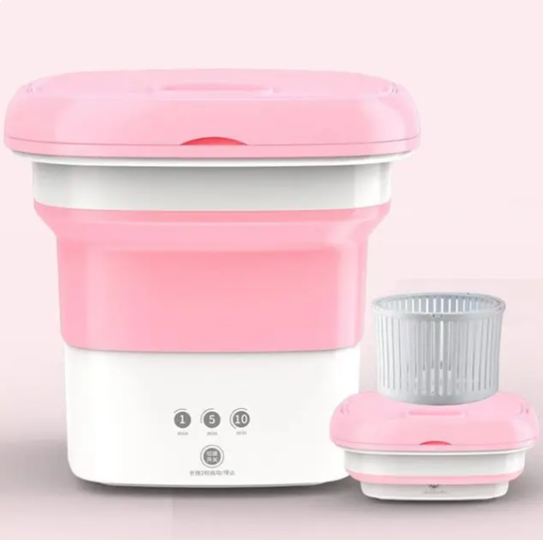 Royal Pink Foldable Washing Machine with drain basket