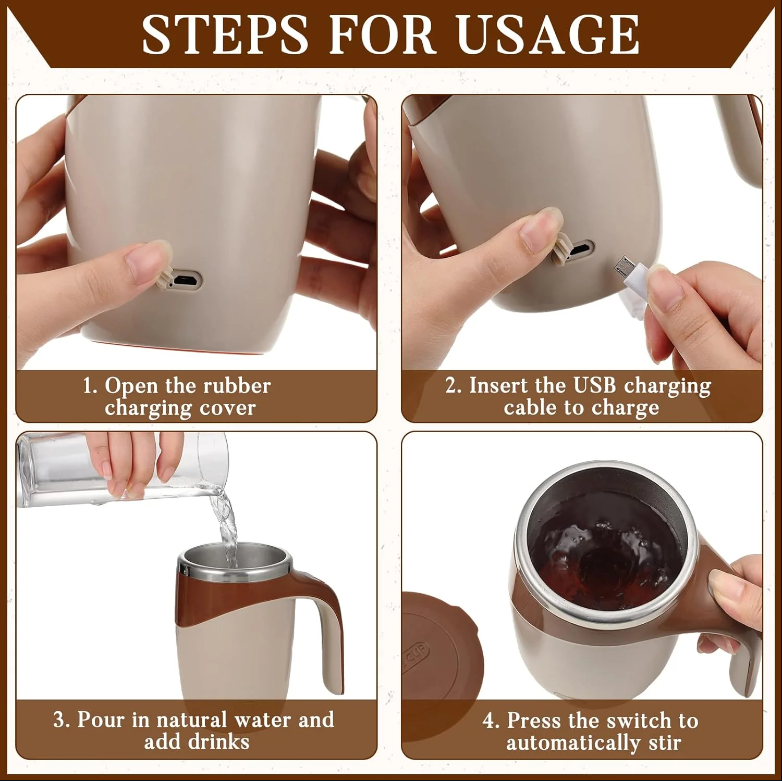 Self Stirring Coffee Cup Steps for usage